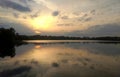 Ukraine, Prykarpattia, Dolyna, evening sky over the lake