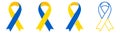 Ukraine ribbon. Peace ribbon in Ukrainian flag. Blue and yellow ribbon. Stop war in Ukraine. Stock vector illustration