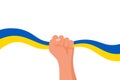 Ukraine ribbon. Ukrainian flag hold patriot in hand. Independent country.