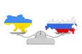 Ukraine and Russia Flag Maps Balancing on a Simple Weighting Scale. 3d Rendering Royalty Free Stock Photo