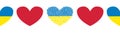 Ukraine seamless banner with hearts in blue and yellow flag colors and a heart made of flowers. Flowers are better