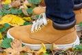 Ukraine, September 12 - Timberland yellow women's low shoes Royalty Free Stock Photo