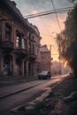 Ukraine street with red lights in the evening Royalty Free Stock Photo