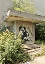 Ukraine, summer 2023. A guy looks at graffiti on a wall in an alley, which depicts a couple in love