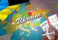Ukraine travel concept map background with planes,tickets. Visit