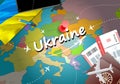 Ukraine travel concept map background with planes,tickets. Visit