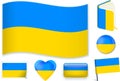 Ukrainean national flag vector illustration in different shapes.