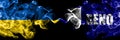 Ukraine, Ukrainian vs United States of America, America, US, USA, American, Reno, Nevada smoky mystic flags placed side by side.