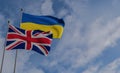 Ukraine and United Kingdom flags, Blue sky and flag Ukraine and United Kingdom, 3D work and 3D image Royalty Free Stock Photo