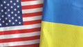 Ukraine and United States two flags textile cloth 3D rendering Royalty Free Stock Photo