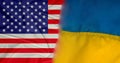 Ukraine and United States two flags textile cloth, fabric texture Royalty Free Stock Photo