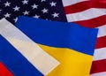 Ukraine, USA, Russia flag grunge Ripped paper background Royalty Free Stock Photo