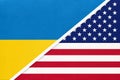 Ukraine and USA, symbol of country. Ukrainian vs American national flags