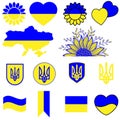 Ukraine vector icon set. Ukrainian flag illustration sign collection. Ukrainian coat of arms symbol or logo.