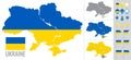 Ukraine vector map with flag, globe and icons on white background Royalty Free Stock Photo