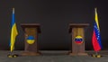 Ukraine and Venezuela flags. Ukraine and Venezuela flag. Ukraine and Venezuela negotiations. Rostrum for speech. 3D work and 3D Royalty Free Stock Photo