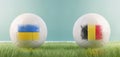 Ukraine vs Belgium football match infographic template for Euro 2024 matchday scoreline announcement. Two soccer balls with