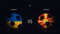 Ukraine vs North Macedonia Euro 2020 football matchday announcement. Two soccer balls with country flags, showing match