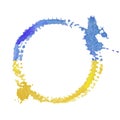 Ukraine watercolor flag circle emblem over a clenched fist. Strength, Protest concept