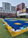 UKRAINE  Yellow and blue chairs on pitch Royalty Free Stock Photo