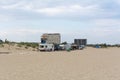 Ukraine, Zatoka - August 2, 2019: Camping on the beach on the Black Sea. House on wheels and tents on the beach Royalty Free Stock Photo