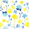 Ukrainean pattern. Blue and yellow flowers.