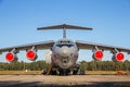 Ukrainian Air Force Ilyushin IL-76 transport plane in the tarmac of Kleine-Brogel Airbase. Belgium - September 14, 2019