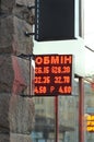 Ukrainian bank currency exchange led display board for dollar euro and rouble Royalty Free Stock Photo
