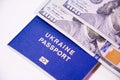 Ukrainian biometric passport and two banknotes for a hundred dollars Royalty Free Stock Photo