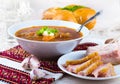 Ukrainian borsch with donuts