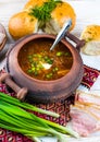 Ukrainian borsch with donuts