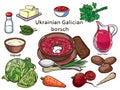 Ukrainian borsch of Galician vector set ingredients