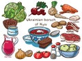 Ukrainian borsch of Kiyv vector set ingredients Royalty Free Stock Photo