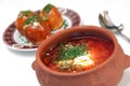 The Ukrainian borsch with sour cream Royalty Free Stock Photo