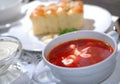 The Ukrainian borsch with sour cream Royalty Free Stock Photo