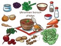 Ukrainian borsch of Volyn vector set ingredients Royalty Free Stock Photo