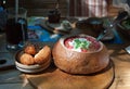 Ukrainian borscht in bread