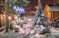 Ukrainian carpathian village illuminated by christmas lights Royalty Free Stock Photo