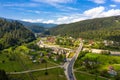 Ukrainian Carpathians Country Road aerial view.