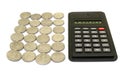 Ukrainian coins and calculator on white. number 1000 on the scoreboard. Business concept.