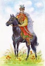 Ukrainian Cossack on a black horse