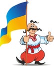 Ukrainian Cossack with flag of Ukraine