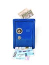 Ukrainian currency hryvnia, paper banknotes in blue safe.