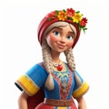 Ukrainian 3d cartoon female character, Generative Ai