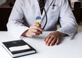 Ukrainian doctor in the office with flag Royalty Free Stock Photo