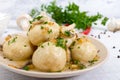 Ukrainian dumplings with meat and mushrooms in a bowl