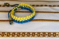Ukrainian ethnic ornament, blue-yellow bracelet