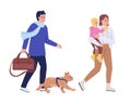 Ukrainian family escape war semi flat color vector characters