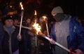 Ukrainian far-rightists lighting torches to celebrate the birthday of great Ukrainian nationalists leader Stepan Bandera Royalty Free Stock Photo