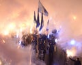Ukrainian far-rightists marching through Kiev in a torchlight procession to celebrate the birthday of great Ukrainian nationalists